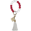 Silicone Beaded Bracelet Keychain - Crimson/White