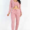 French Terry Cropped Cami with Zip-Up Jacket & Joggers - Rosewood