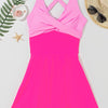 Tie Back Flared One Piece Swimsuit - Pink