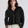 Waffle Long Sleeve Henley - Black Sand