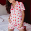 Cherry Bow Repeat Pajama Shorts Set - Pink