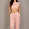 Elastic Hem Crop Top &  Wide Leg Pants Set - Dusty Pink