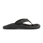 OluKai Men's Ohana black leather flip flop sandal with cushioned footbed and traction outsole