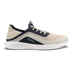 OluKai Men's Kialoa sneaker in Tapa cream and Trench Blue navy colorway with white sole