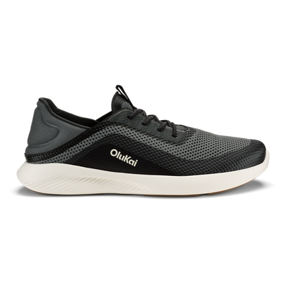 OluKai Men's Kialoa sneaker in Dark Shadow and Lava Rock colorway with white midsole