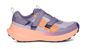 Teva Aventrail women's trail running shoe in purple with orange branding and coral midsole