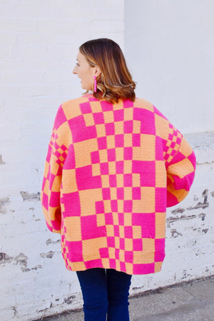 Checkered Cardigan - Pink & Orange