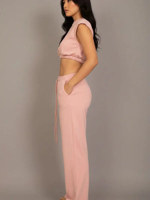 Elastic Hem Crop Top &  Wide Leg Pants Set