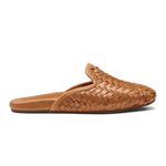 OluKai Mi'i women's woven leather mule in Kukui Brown with suede lining, side view