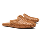 OluKai Mi'i women's woven leather mule slip-on shoes in Kukui Brown, pair shown