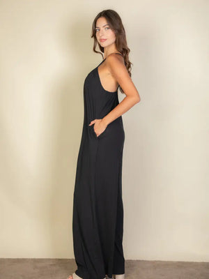 Spaghetti Strap Solid Wide Jumpsuit