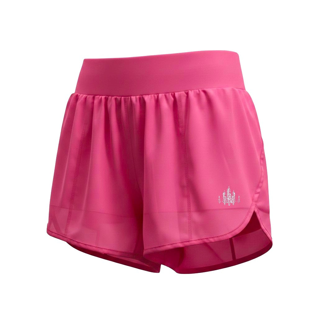 Katie Beth Activewear Grace in Motion Short in Berry Pink with layered mesh hem detail