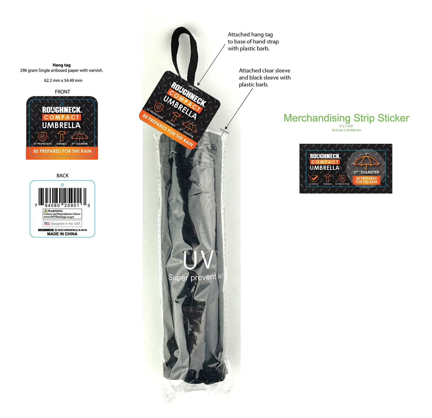 Roughneck Compact Umbrella with Clip Strip