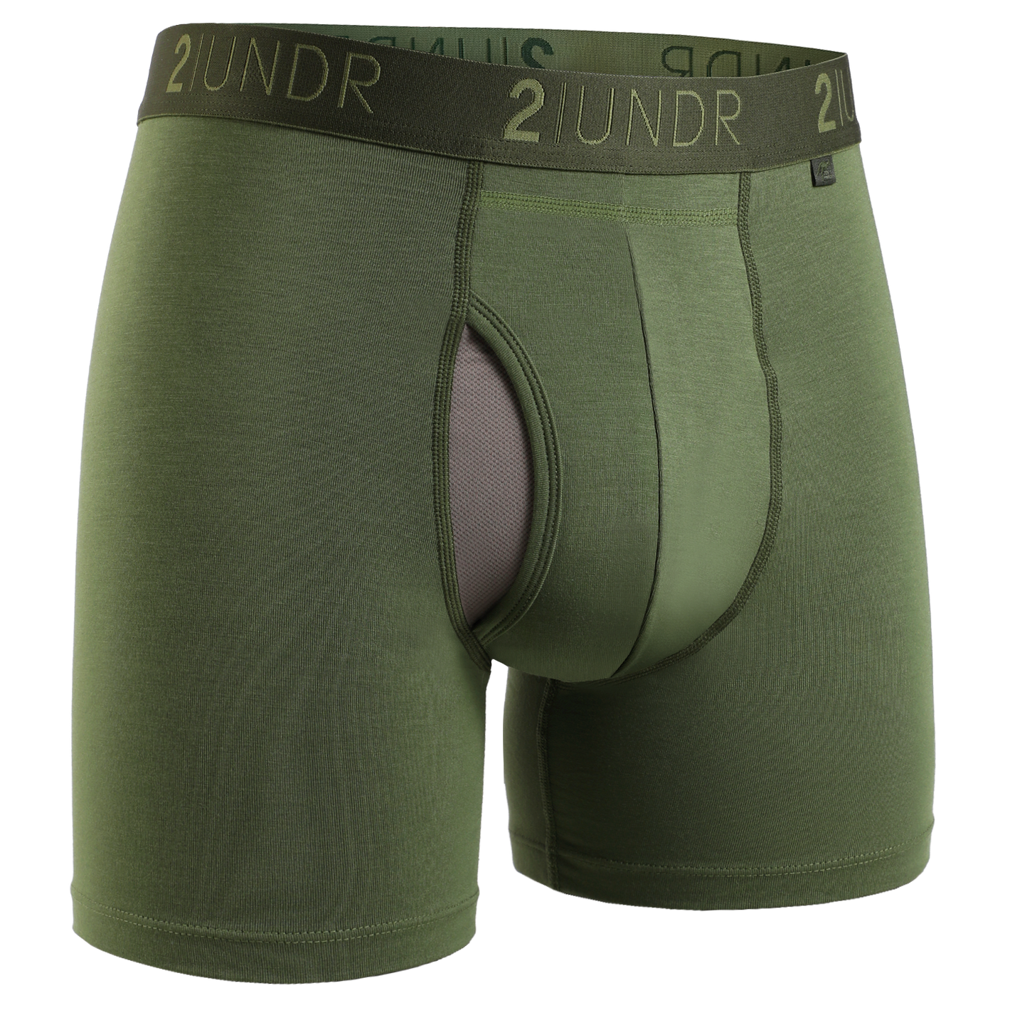 2UNDR Army Green Swing Shift 6-inch boxer brief underwear with breathable mesh pouch