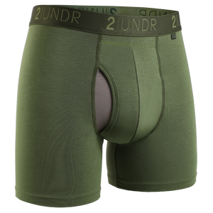 2UNDR Army Green Swing Shift 6-inch boxer brief underwear with breathable mesh pouch