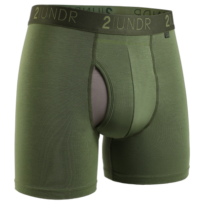 2UNDR Army Green Swing Shift 6-inch boxer brief underwear with breathable mesh pouch