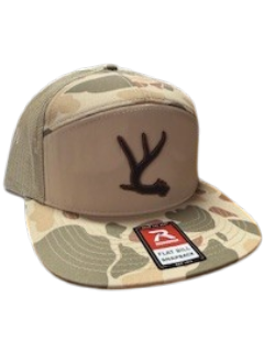 Brown Camo Deer Antler 7-Panel Trucker Flat Bill Hat