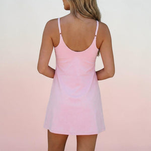Everlasting Joy Athletic Dress in Light Rose pink, back view with spaghetti straps