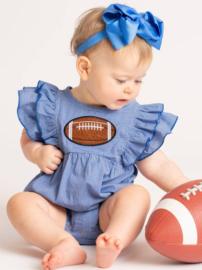 Blue Stripe Cotton Embroidered Football Ruffle Bubble