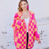 Checkered Cardigan - Pink & Orange - Pink & Orange