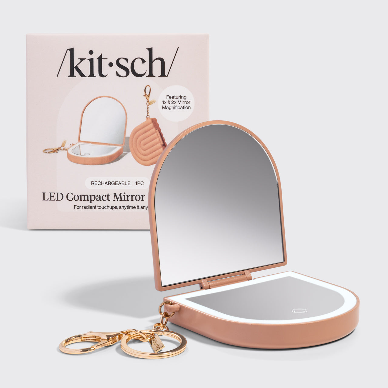 Kitsch Terracotta Compact Mirror Keychain - Sleek and Portable Accesso