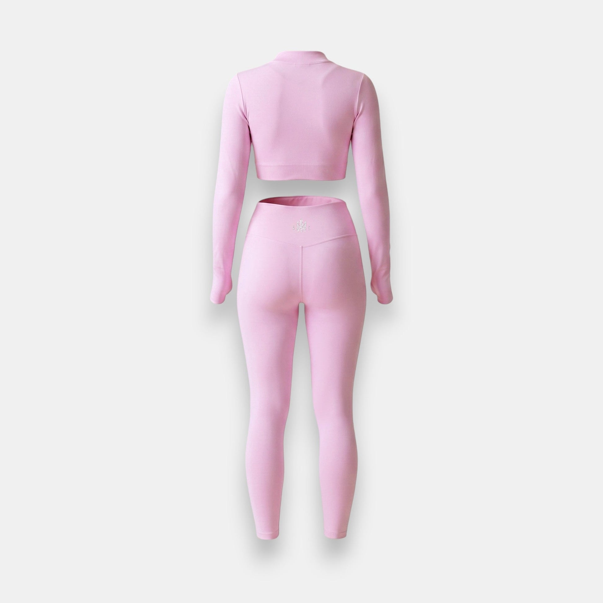 Katie Beth Activewear Mercifully Made light rose pink legging and crop top set, back view