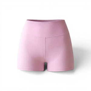 Mercifully Made Short in Light Rose, high-waisted pastel pink athletic shorts by Katie Beth Activewear