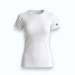 Renewed Strength Active Tee in light white with mesh detail and small tree logo