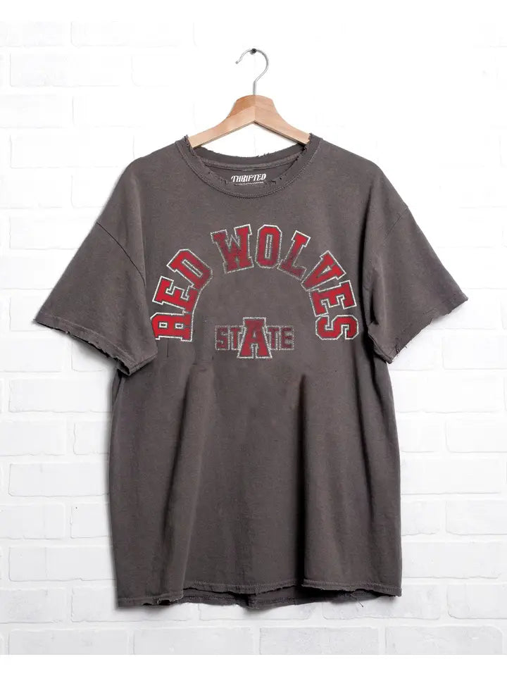 Ark. State Red Wolves Mega Arch Charcoal Thrifted Tee