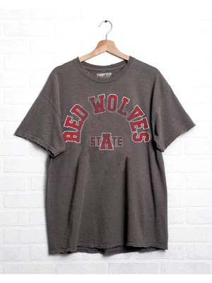 Ark. State Red Wolves Mega Arch Charcoal Thrifted Tee