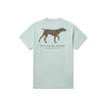 Southern Marsh t-shirt in washed honeydew with camouflage pattern pointer dog graphic on back