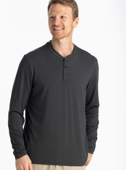 Bamboo Flex Ls Henley - BLK SAND