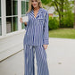 Light Blue & Navy Striped Satin Pajama Set