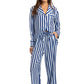 Light Blue & Navy Striped Satin Pajama Set