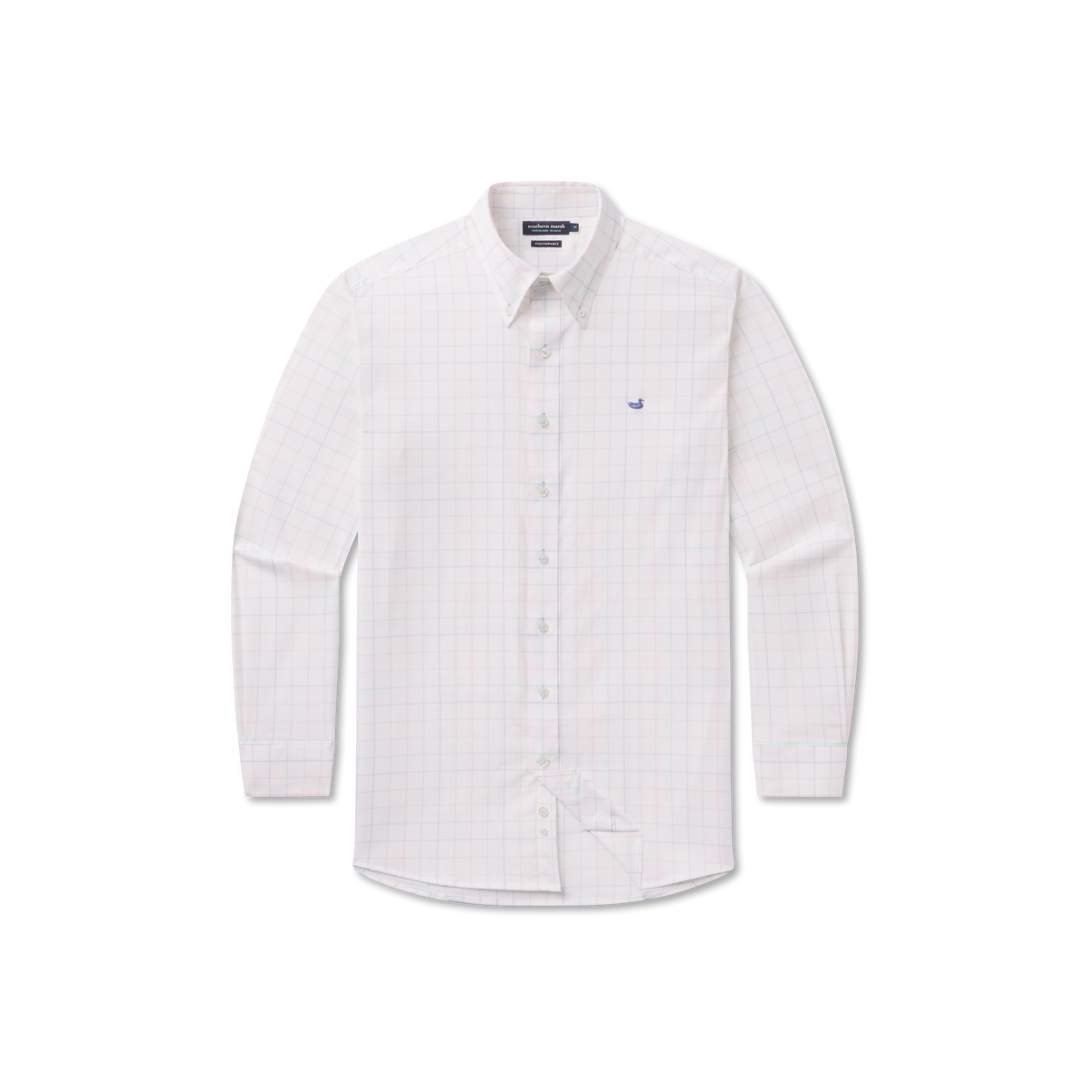 Southern Marsh Lockhart Windowpane Performance Dress Shirt in Burnt Taupe and White long sleeve button-down