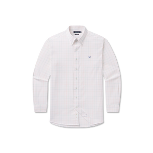 Southern Marsh Lockhart Windowpane Performance Dress Shirt in Burnt Taupe and White long sleeve button-down
