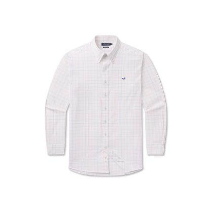 Southern Marsh Lockhart Windowpane Performance Dress Shirt in Burnt Taupe and White long sleeve button-down