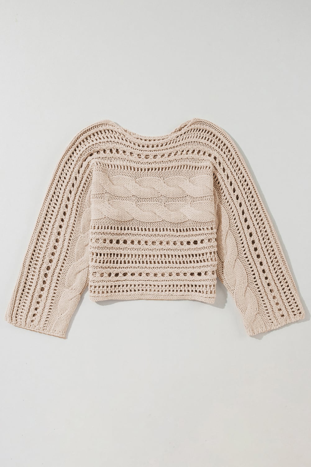 Cable Knit Cropped Sweater - BEIGE