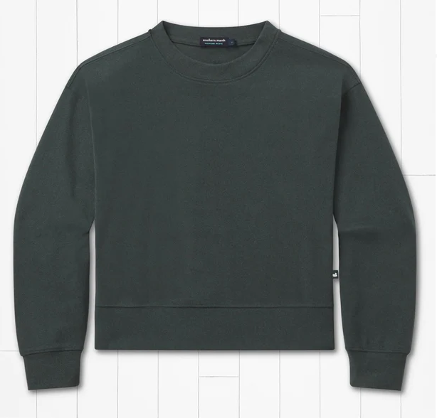 Caroline Comfort Crop Crewneck - DK GREEN