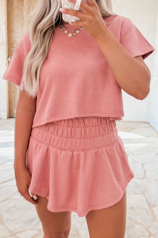 Cropped Tee Set - PINK