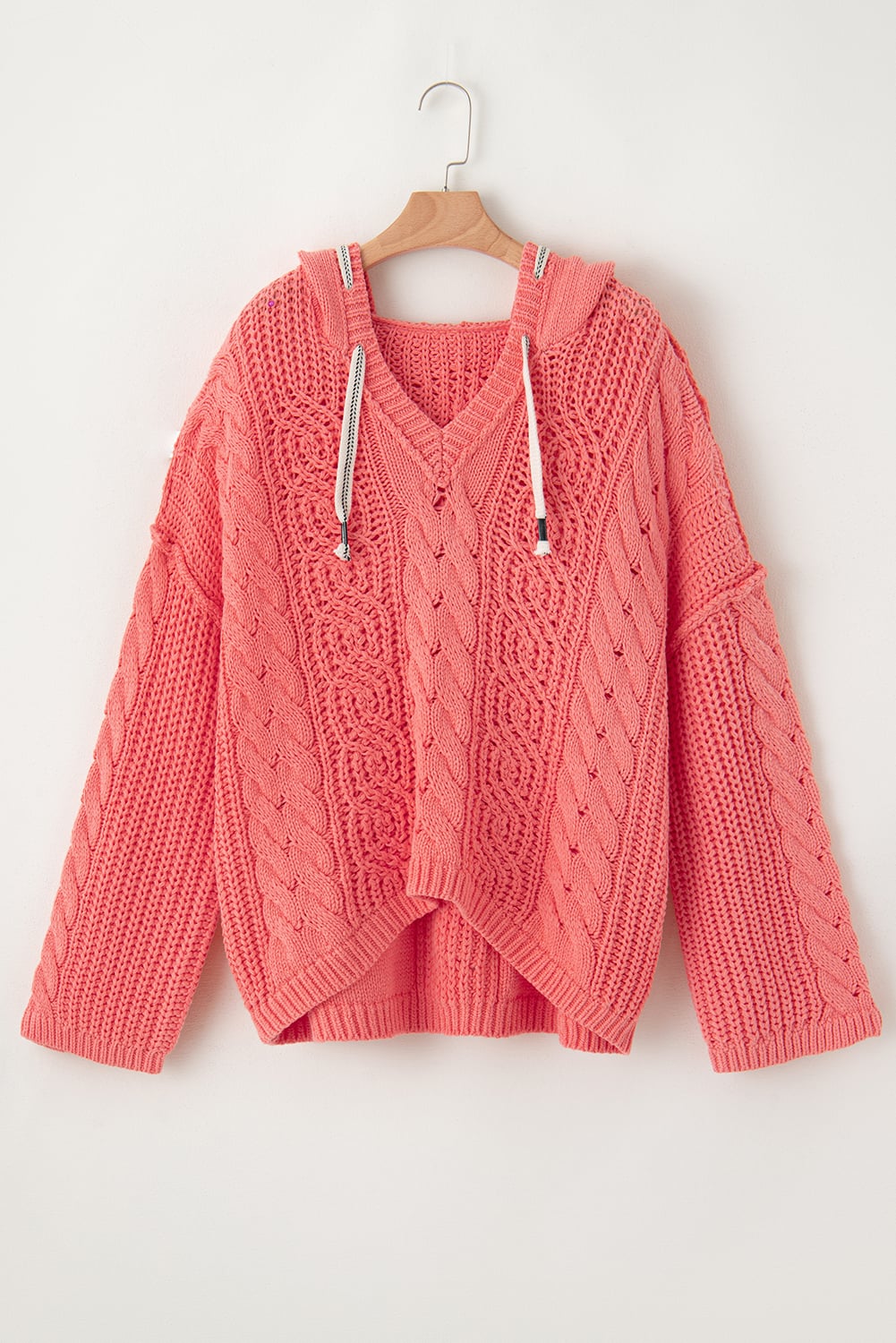 Drawstring Hooded Sweater - PINK