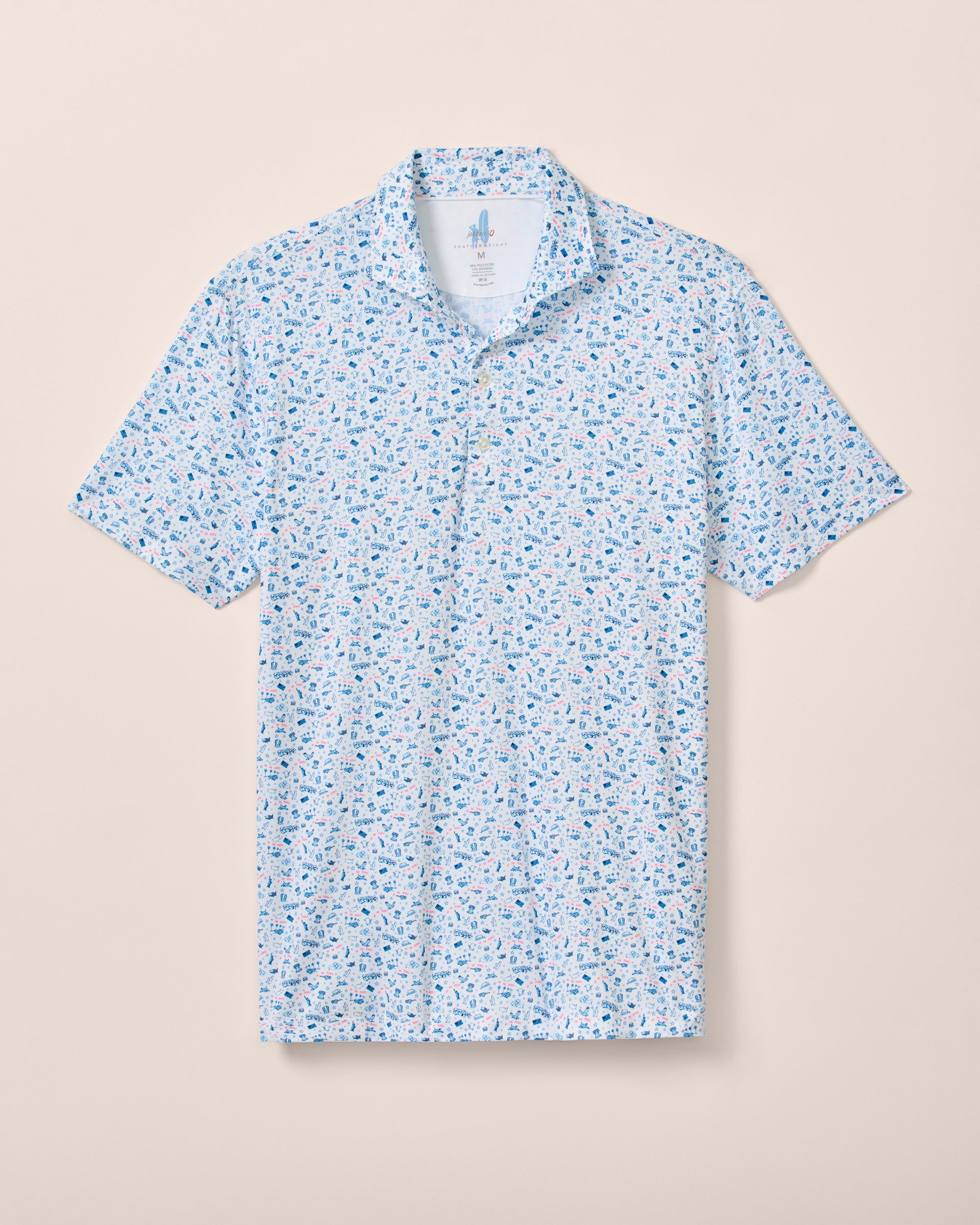Johnnie-O Jo America Polo in Barracuda - white shirt with blue and pink micro-pattern