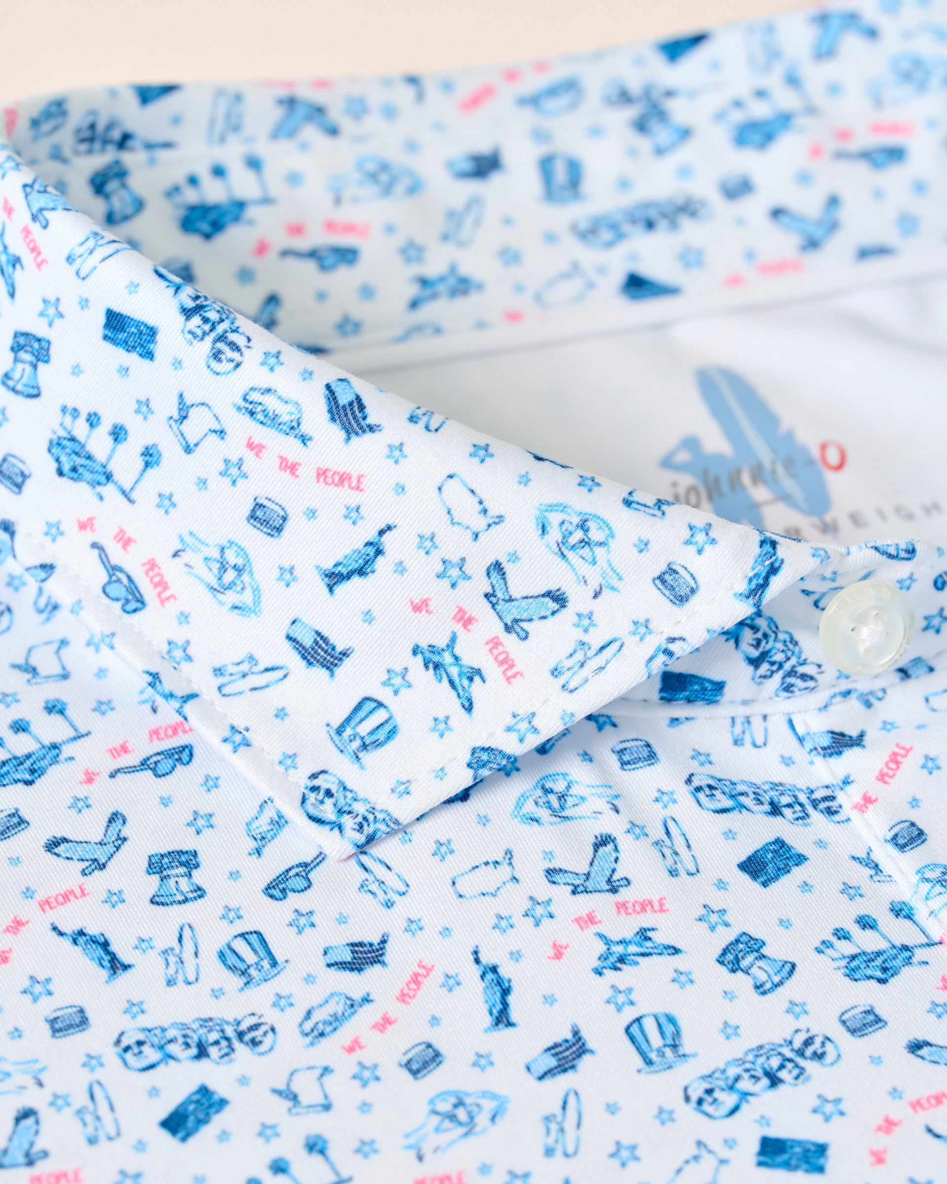 Johnnie-O Jo America Polo in Barracuda - white polo with blue and pink nautical print