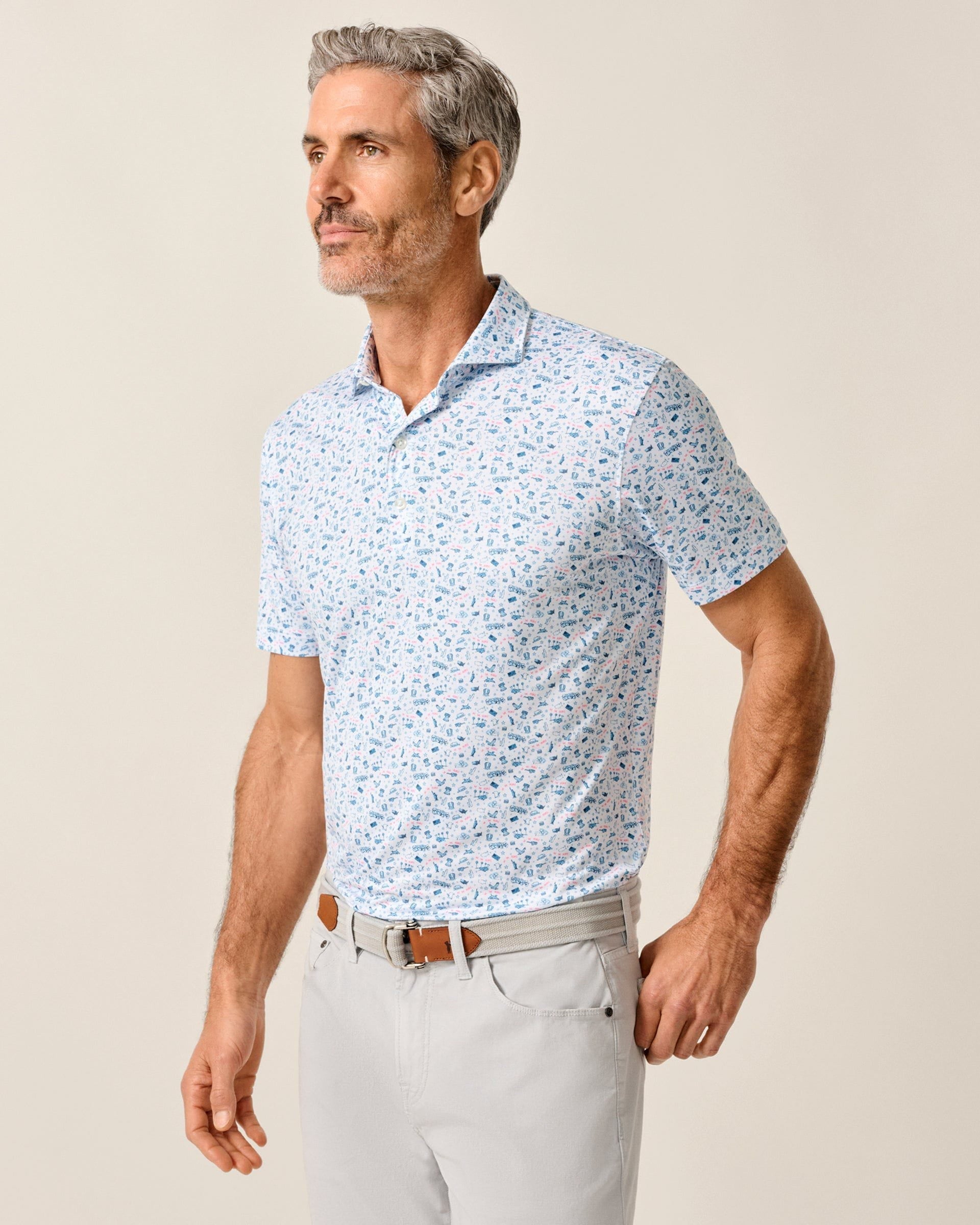 Johnnie-O Jo America Polo in Barracuda - light blue patterned short sleeve polo shirt