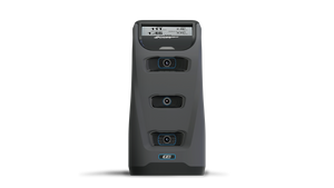 Foresight Sports GS launch monitor standing upright with three camera lenses and digital display screen