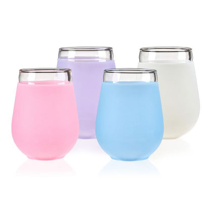 True Silicone Wrapped Stemless Glass Wine Glasses Set of 4