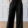 High Waist Drawstring Flow Pan - BLACK