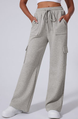 High Waist Pocket Sweats - LT GRAY