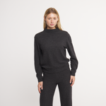 Southern Marsh Jaime Mock Neck Lounge Top in charcoal gray worn by female model