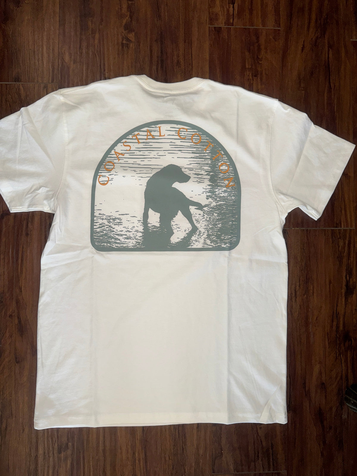 Coastal Cotton Dog Bone Tee in bone white with Labrador silhouette graphic on back